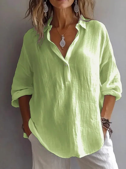 🔥Womens Casual Button V Neck Long Sleeve Shirts Oversized Solid Blouses Tops