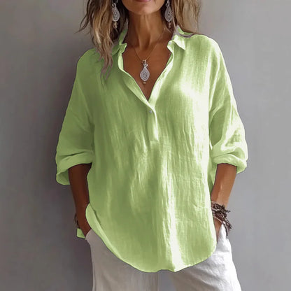 🔥Womens Casual Button V Neck Long Sleeve Shirts Oversized Solid Blouses Tops
