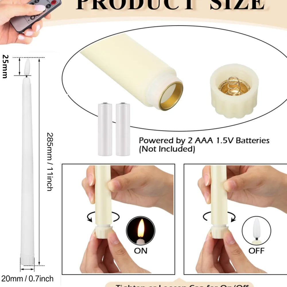 6Pcs-24Pcs Flameless Taper Candles with Timer Remote Flickering 3D Faux Wax Candle Lights for Wedding Christmas Party Home Decor