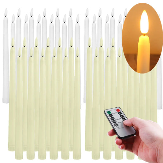 6Pcs-24Pcs Flameless Taper Candles with Timer Remote Flickering 3D Faux Wax Candle Lights for Wedding Christmas Party Home Decor