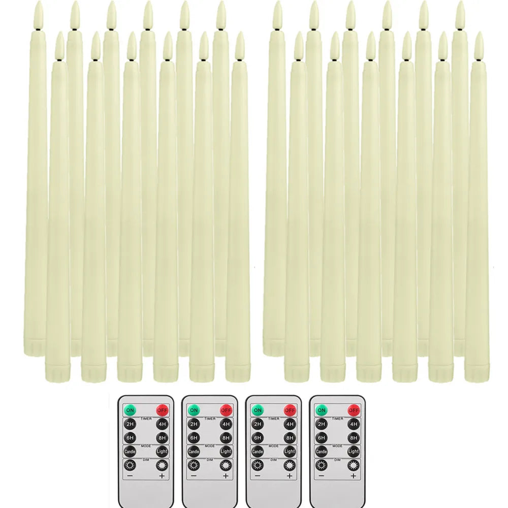 6Pcs-24Pcs Flameless Taper Candles with Timer Remote Flickering 3D Faux Wax Candle Lights for Wedding Christmas Party Home Decor