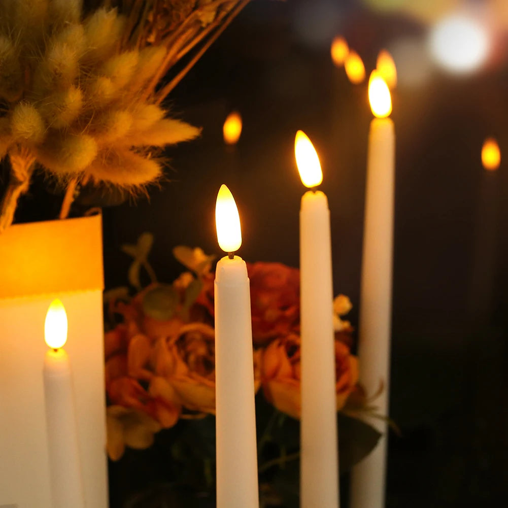 6Pcs-24Pcs Flameless Taper Candles with Timer Remote Flickering 3D Faux Wax Candle Lights for Wedding Christmas Party Home Decor
