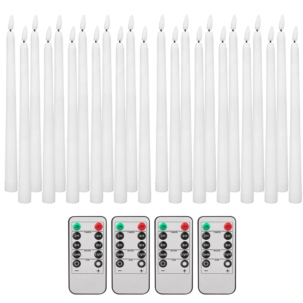 6Pcs-24Pcs Flameless Taper Candles with Timer Remote Flickering 3D Faux Wax Candle Lights for Wedding Christmas Party Home Decor